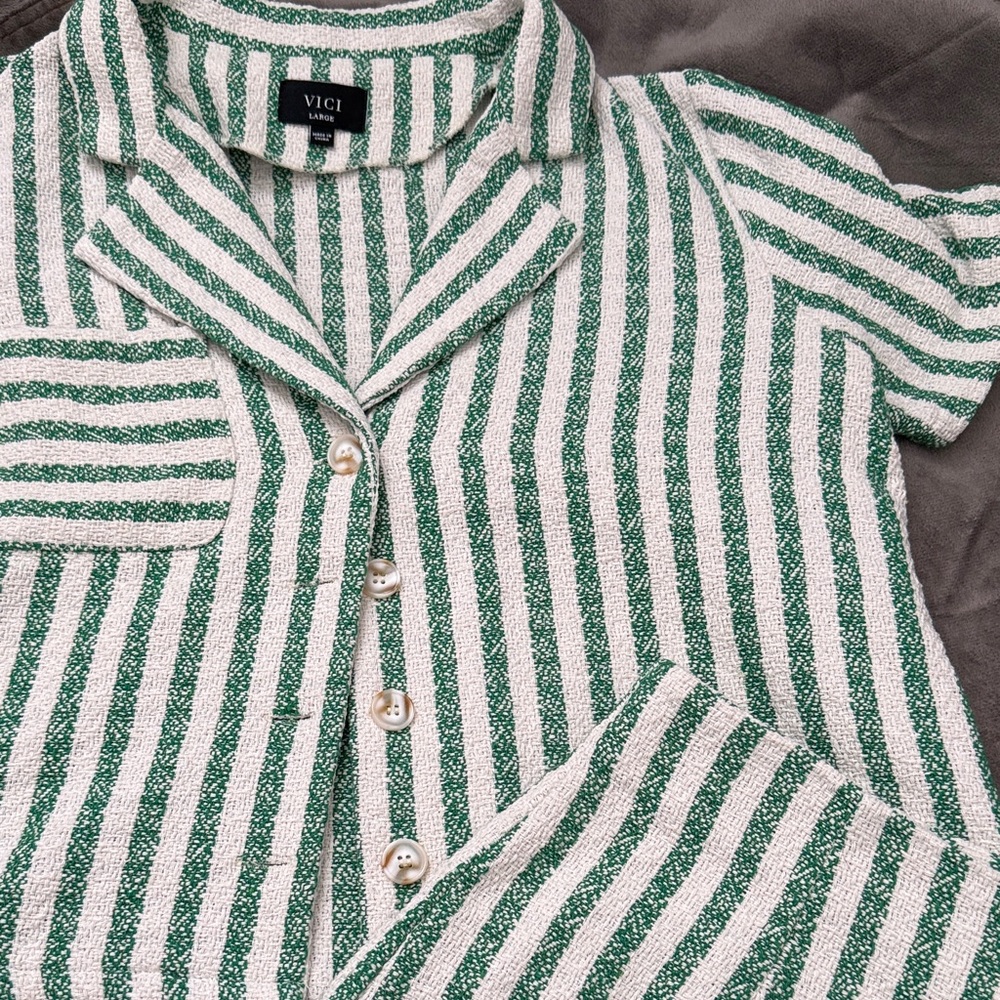 VICI Green & White Striped Two Piece Set - Picture 2 of 6